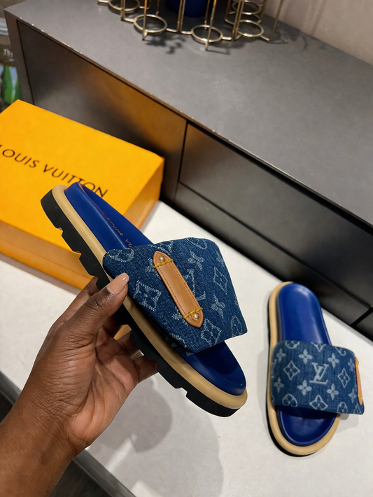 LV Denim Monogram Slides