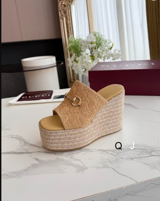 GUC Camel Suede Rope Wedge Mule