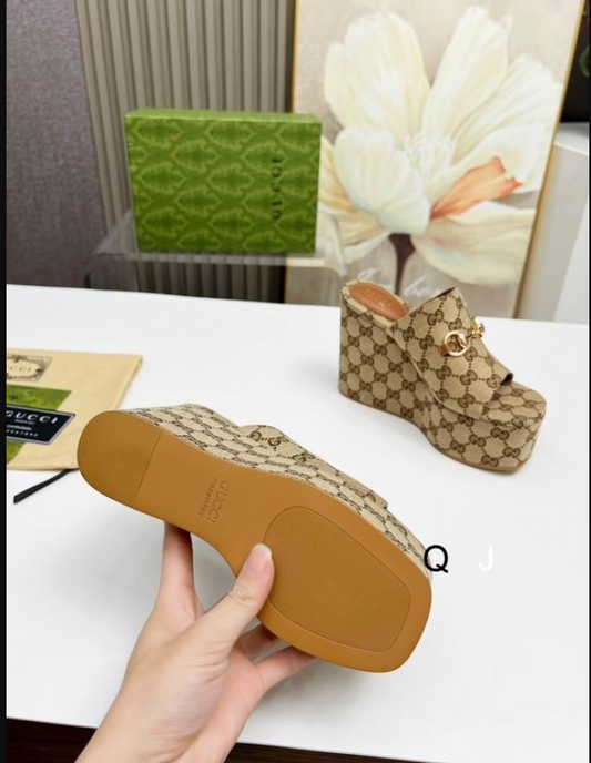 GUC Monogram Platform Wedge Mule