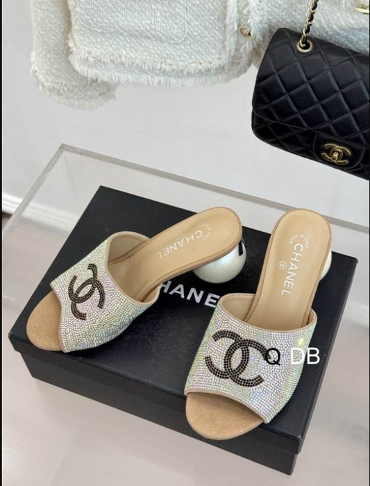 CC Pearl Round Heel Crystal Mule